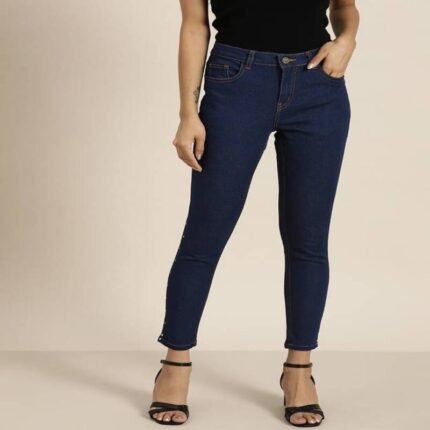 Women Skinny Mid Rise Dark Blue Jeans