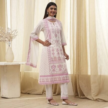 BIBA Floral Print Kurta, Churidar & Dupatta Set