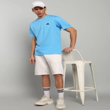 Adrenex Men Self Design Round Neck Polyester Blue T-Shirt