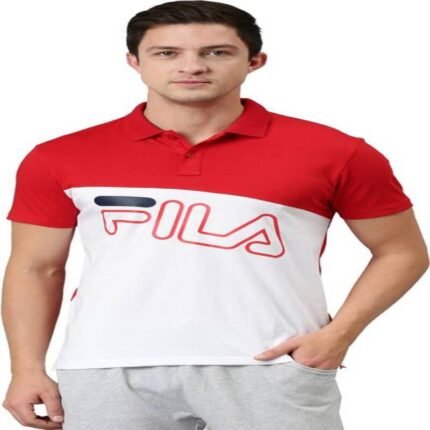 FILA Colorblock Men Polo Neck Red, White T-Shirt