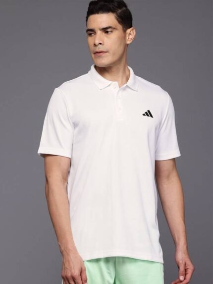 ADIDAS Printed Men Polo Neck White T-Shirt