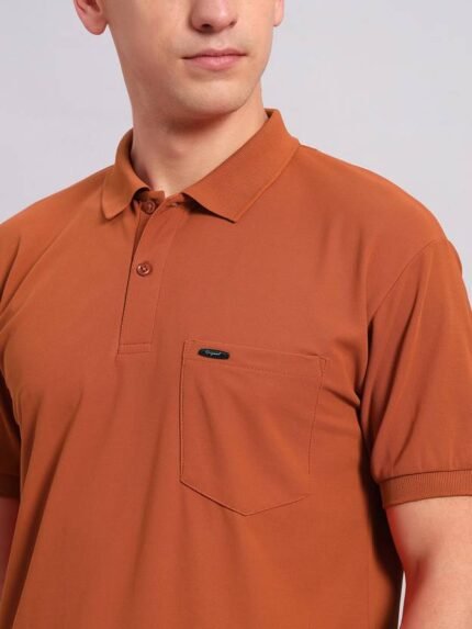 MARKS & SPENCER Solid Men Polo Neck Orange T-Shirt