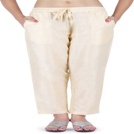 NOORI Women Regular Fit Cream Polyester Trousers